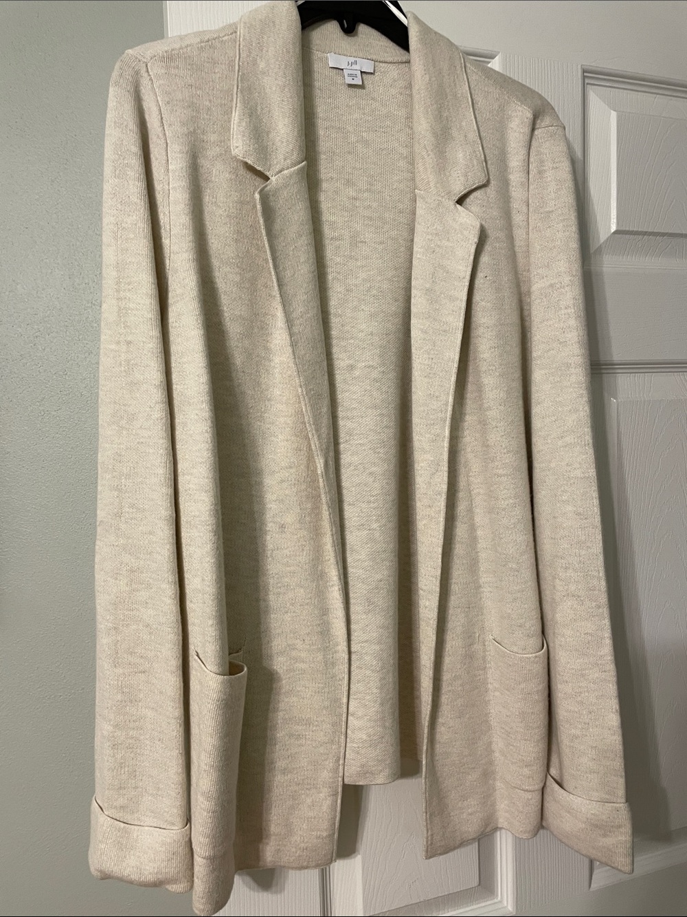 J. Jill Creamy Beige Marled Knit Medium Length Cardigan with pockets